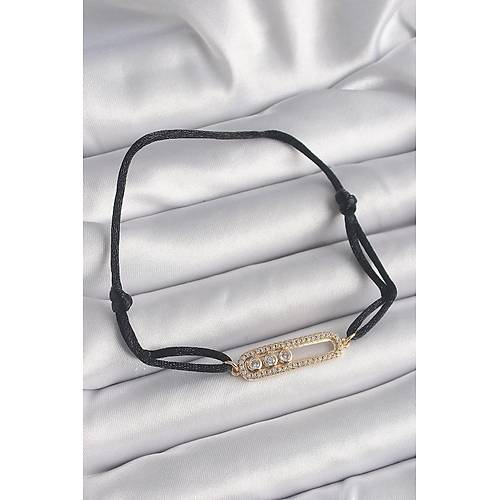 Siyah Renk �pli Asans�r Gold Messika Model Kad�n Bileklik