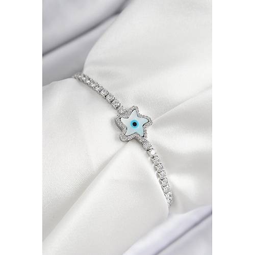 Pirin� Zirkon Ta�l� Nazar Y�ld�z Model G�m�� Renk Asans�rl� Kad�n Bileklik