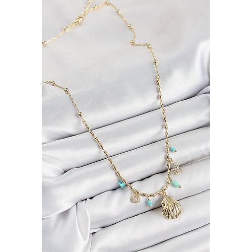 Pirin� Zirkon Ta�l� Deniz Kabu�u Model Gold Renk Kad�n Kolye