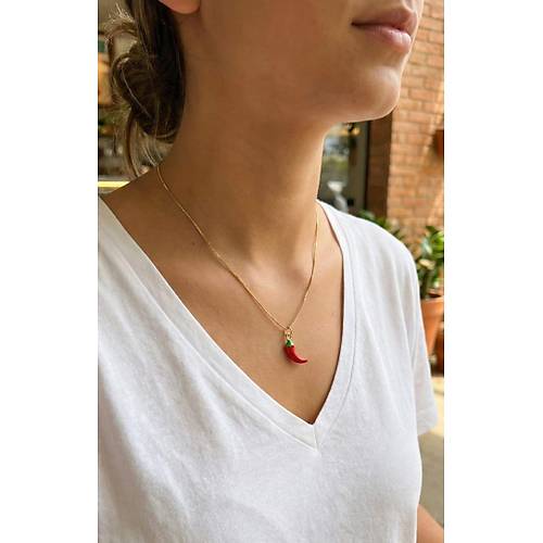 Pirin� Gold Renk K�rm�z� Kapya Biber Model Kad�n Kolye