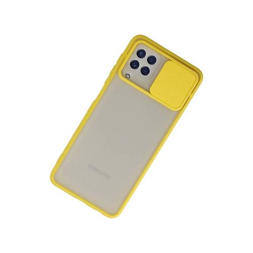 Galaxy A22 K�l�f Palm Buzlu Kamera S�rg�l� Silikon - Sar�