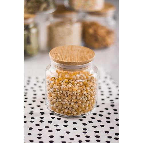 6'l� Bambu Kapakl� Cam Kavanoz & Baharat Tak�m� & Baharatl�k Seti 500 ML ( Vakum Kapak )