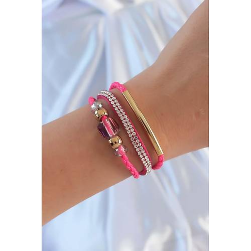 Pembe Renk Zirkon Ta�l� Deri �oklu Bileklik