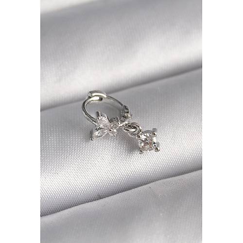 316L �elik G�m�� Renk Zirkon Ta�l� Kelebek Model Sallant� Detay Tragus Piercing