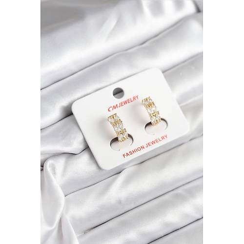 14K Gold Renk Kaplama Zirkon Ta�l� CM Kad�n K�pe