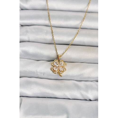316L �elik Zincir Gold Renk 4 Yaprakl� Yonca Model Kad�n Kolye