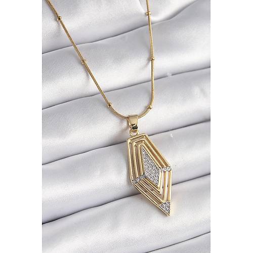 316L �elik Gold Renk Zirkon Ta�l� Vintage Model Kad�n Kolye