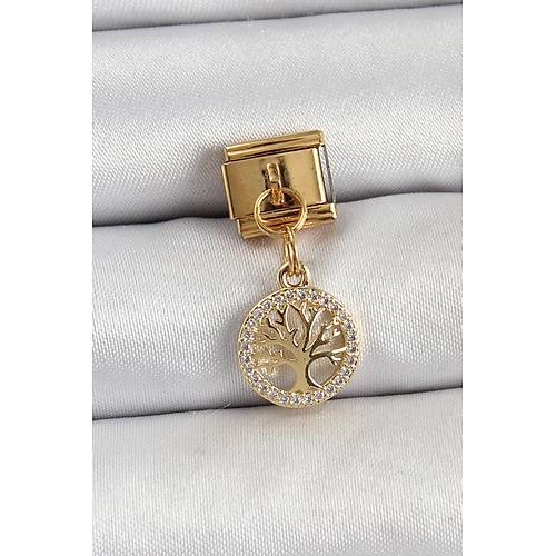 316L �elik Sallant�l� Zirkon Ta�l� Hayat A�ac� Model Gold Renk Nomination Charm