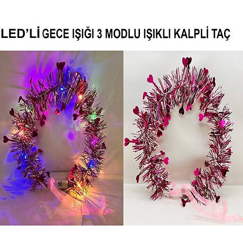 Kalp P�sk�ll� Gece Par�lt�s� 3 Modlu LED'li I��kl� Ta� Fu�ya Renk