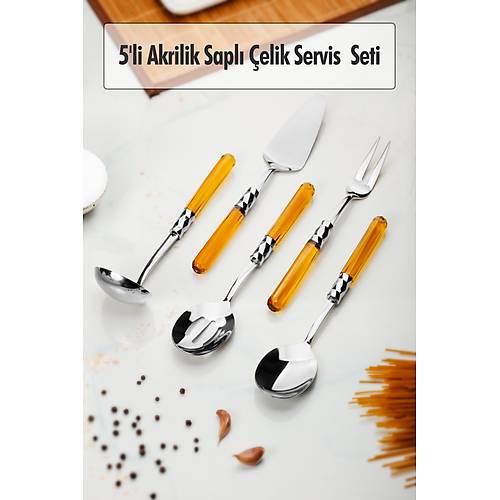 5 Par�a Platin Servis Seti & Servis Sunum Seti Amber ( Kep�e / Kevgir / S�patula / �atal / Ka��k )