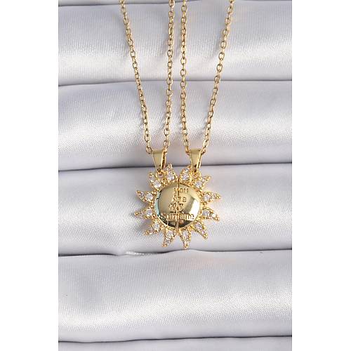 316L �elik Gold Renk Zirkon Ta�l� G�ne� Model ��leme Yaz� Detay Arkada� Kolyesi