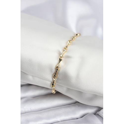 Pirin� Gold Renk VIP Seri �nce Kemik Model Zirkon Ta�l� Kad�n Bileklik