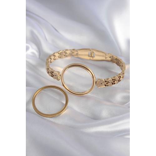 316L �elik Gold Renk Arpa ��leme A��labilir Fanus Model Kad�n Kelep�e