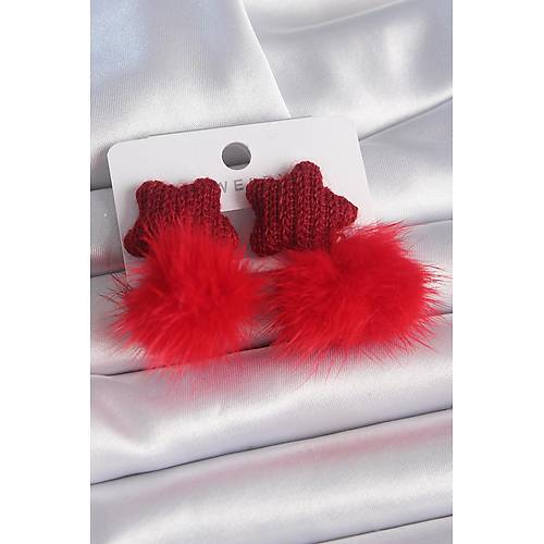 K�rm�z� Renk T�yl� Y�ld�z Ponpon Model Kad�n K�pe