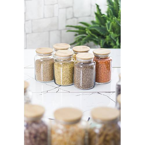 18'li Bambu Kapakl� Cam Kavanoz & Erzak Saklama Kab� Seti 3* 1.3 Lt + 0.80 Lt + 0.50 Lt(Vakum Kapak)