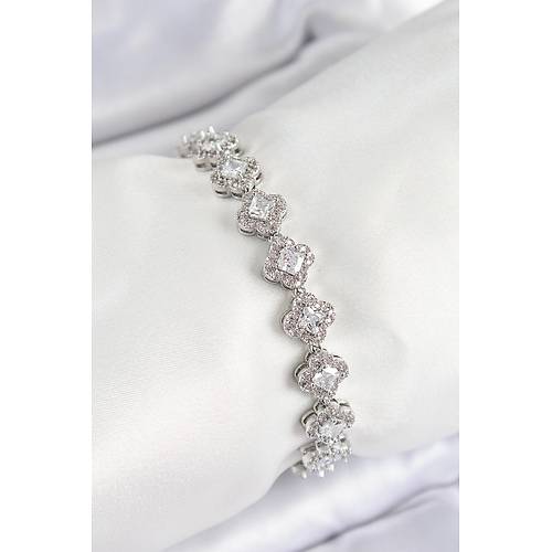 Pirin� Zirkon Ta�l� Yonca Baget Model G�m�� Renk VIP Seri Kad�n Bileklik