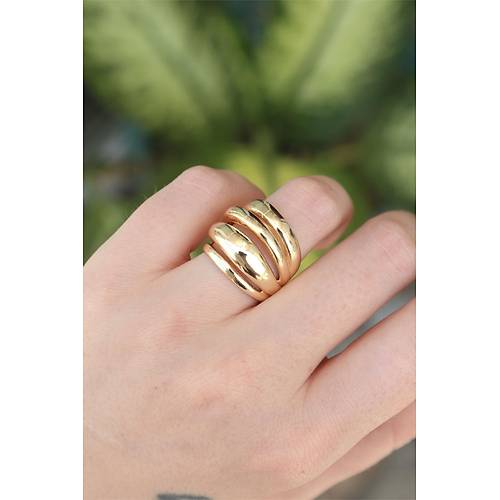 Pirin� Gold Renk Ayarlanabilir T�rt�kl� Bombe Y�z�k