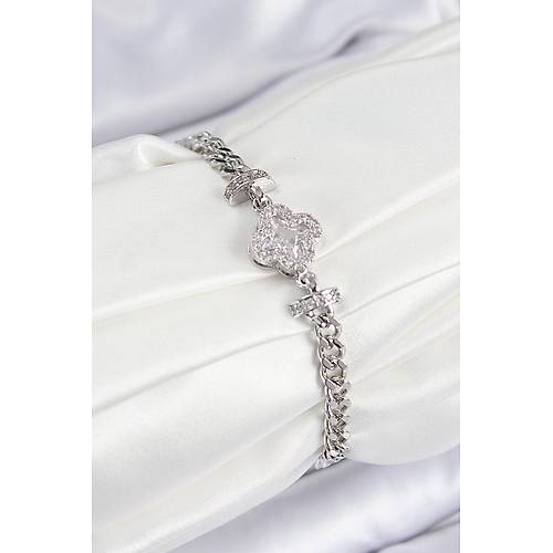 Pirin� Zirkon Ta�l� Yonca Model G�m�� Renk Kad�n Bileklik