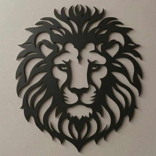 Aslan Ba�� Duvar Tablosu MDF Lazer Kesim Modern Aslan Fig�rl� Duvar S�s� G��l� Dekor