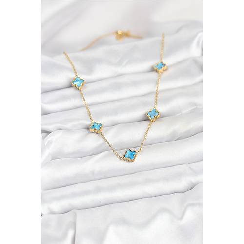316L �elik Zincir Gold Renk Buz Mavisi Baby Boy Yonca Kad�n Kolye