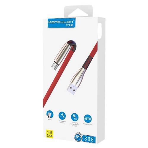 S88 Metal U�lu Micro USB Kablo 1M 2.4A - K�rm�z�