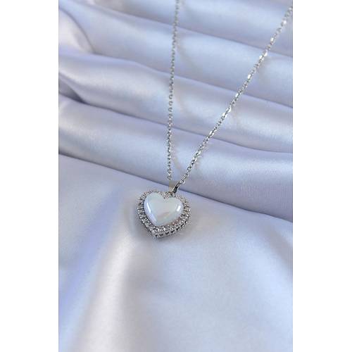 316L �elik G�m�� Renk �ncili Kalp Model Zirkon Ta�l� Kad�n Kolye