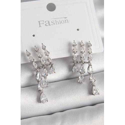 Pirin� G�m�� Renk Zirkon Ta�l� Ya�mur Model Kad�n K�pe