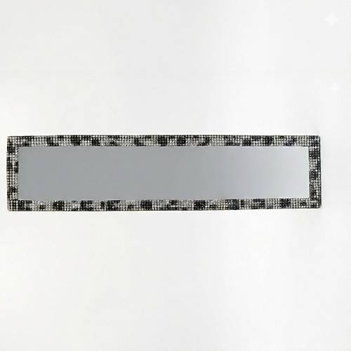 Kristal Ta�l� �� Dikiz Aynas� T�rnakl� Ayna 29,5x7cm Leopar Desenli