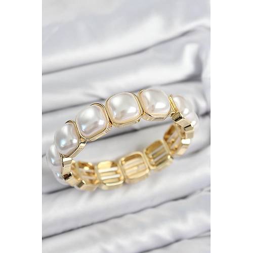 Pirin� Kare �nci Model Gold Renk Lastikli Kad�n Bileklik