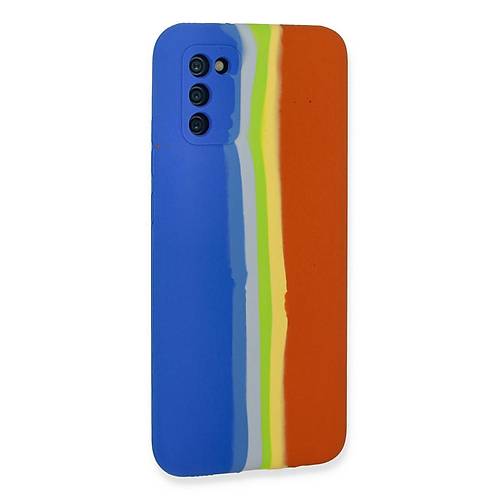 Galaxy A03S K�l�f Ebruli Lansman Silikon - Mavi-Turuncu