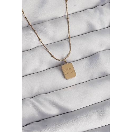 316L �elik Gold Renk Kare Charm Model Kolye