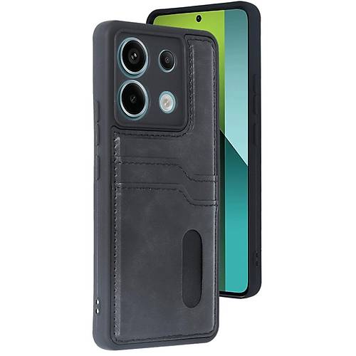 Redmi Note 13 Pro 5G K�l�f Sara Kartvizitli Deri K�l�f - Siyah