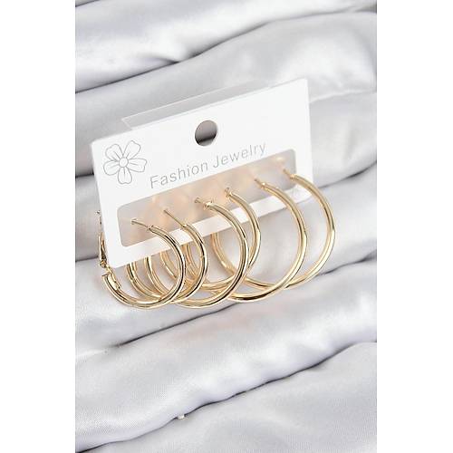 Pirin� Halka Model Gold Renk Kad�n Set K�pe