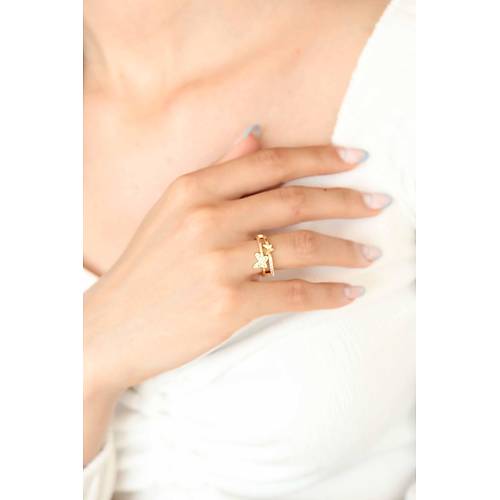 Zirkon Ta�l� Alt�n Kaplama Kelebek Kad�n Y�z�k