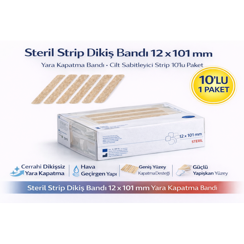 Steril Strip Diki� Band� 12 x 101 mm Yara Kapatma Band� Cilt Sabitleyici Strip 10�lu Paket