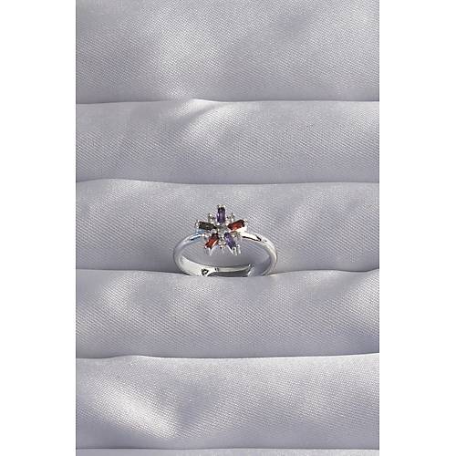 Pirin� G�m�� Renk Renkli Zirkon Ta�l� Ayarlamal� Y�z�k