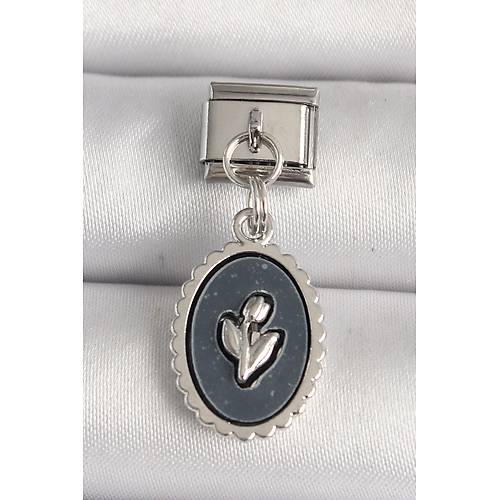 316L �elik G�m�� Renk �i�ek ��lemeli Siyah Portre Model Nomination Charm