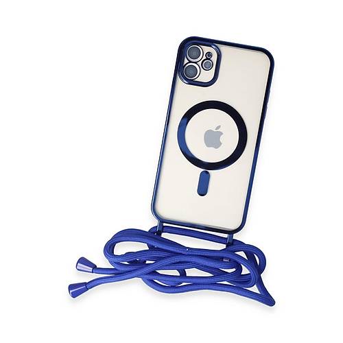 iPhone 11 K�l�f Divo Lazer Ask�l� Magsafe Kapak - Mavi