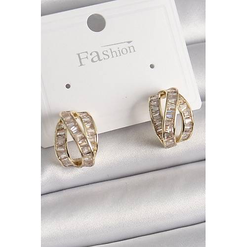 Pirin� Gold Renk Zirkon Ta�l� D���m Halka Model Kad�n K�pe