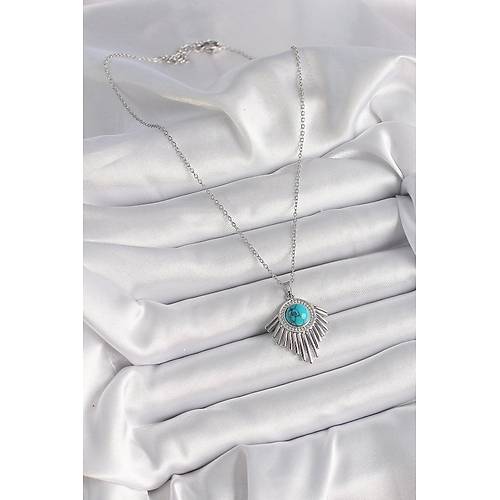 316L �elik G�m�� Renk Zincir Mavi Boncuklu Zirkon Ta�l� Kad�n Kolye