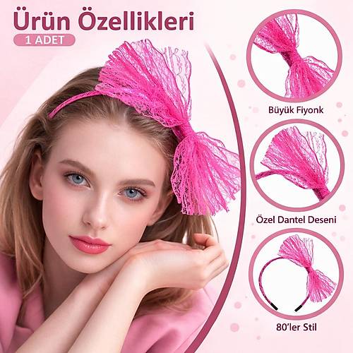 80�ler 90�lar Neon Pembe Dantel Ta� Fiyonklu