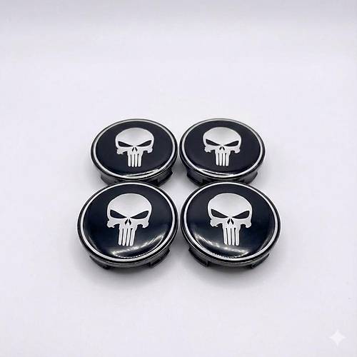 Beyaz Punisher Damla Ge�me Jant G�bek Kapa�� 4�l� Set 55/58mm Siyah