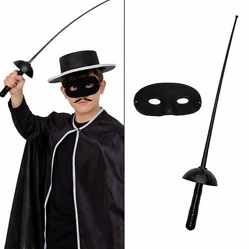 Zorro Kost�m Plastik Aksesuar Seti � Maske ve K�l�� (67 cm)