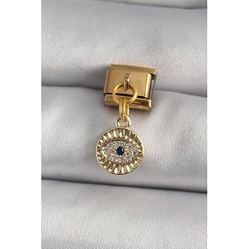 316L �elik Gold Renk Sallant� Zirkon Ta�l� G�z Model Nomination Charm