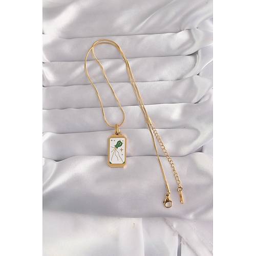 316L �elik Gold Renk Beyaz Mineli Tarot Kolye