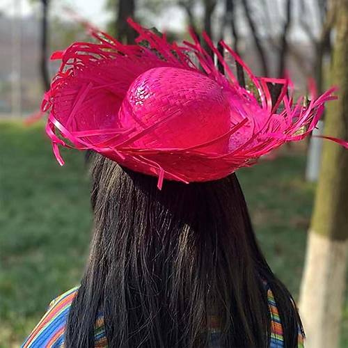 Tropikal Parti Pembe Fu�ya Has�r Hawaii �apkas� 13x36 cm