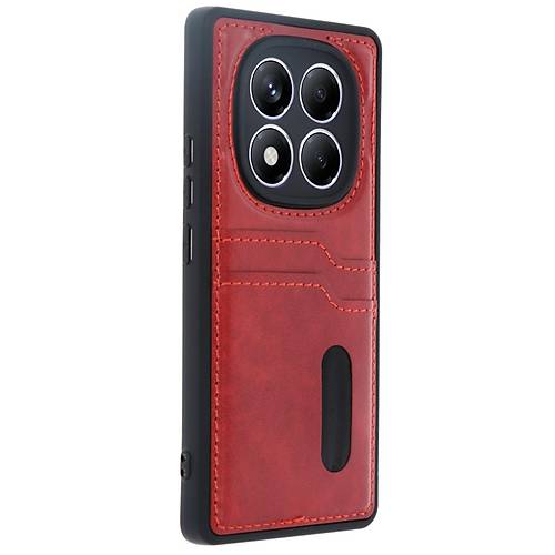 Redmi Note 14 Pro 5G K�l�f Sara Kartvizitli Deri K�l�f - K�rm�z�