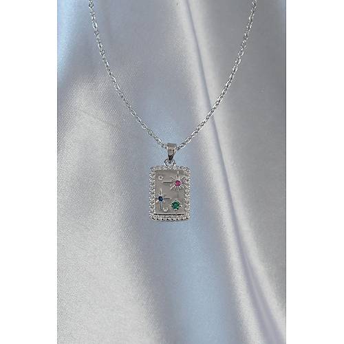 316L �elik Zincir G�m�� Renk Renkli Zirkon Ta�l� Vintage Kolye