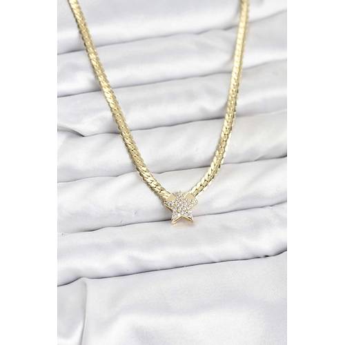 Gold Renk Pirin� Y�ld�z Zirkon Ta�l� Kad�n Kolye