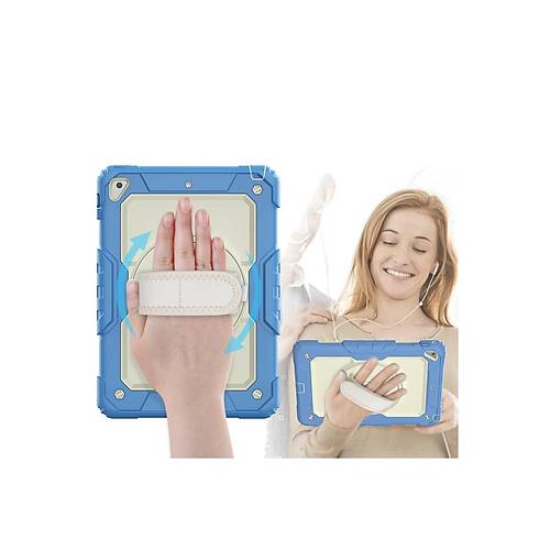 iPad 5 Air 9.7 K�l�f Strap New Tablet Kapak - Mavi